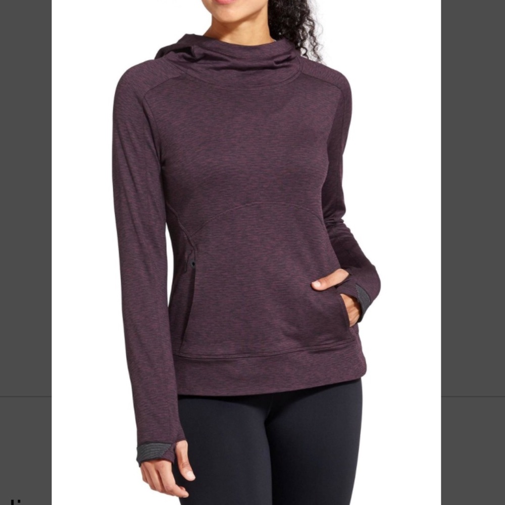 ATHLETA Striated Stowe Workout Hoodie Plum XL